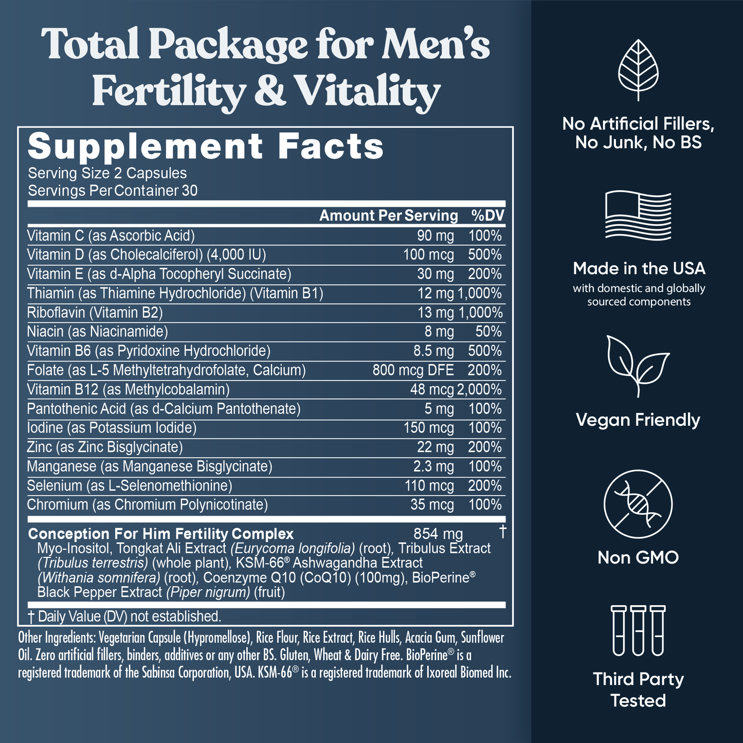CONCEPTION FOR HIM Fertility Aid & Multi w/ CoQ10 Eu Natural